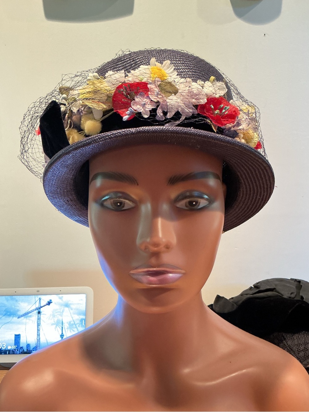 Vintage 1030’s Dark Blue Straw Hat “Styled by Coralie”